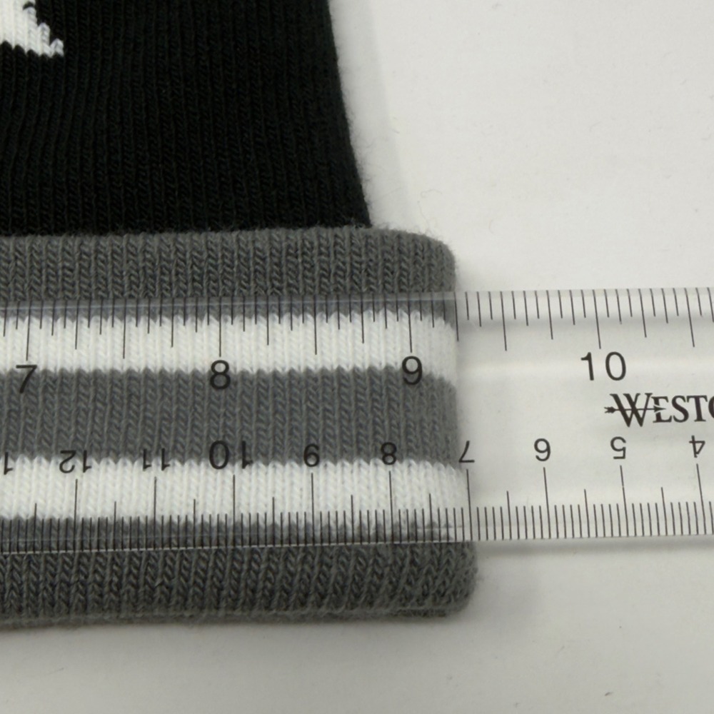 Stussy Star Pattern Knit Pom Cuffed Beanie Black Grey White Unisex OSFM EUC - Picture 8 of 9